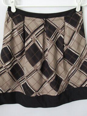 BCBGMaxazria brown black plaid cotton silk blend pleated lined skirt *Sz 4*
